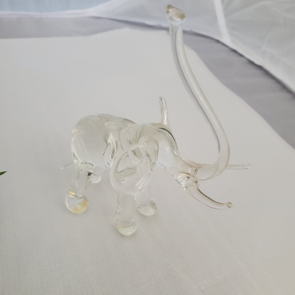 Elephant Trunk Up clear Glass Tusks Art - Picture 2 of 9